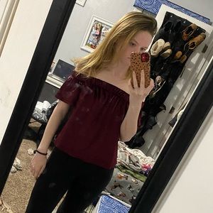 Red velvet off the shoulder top